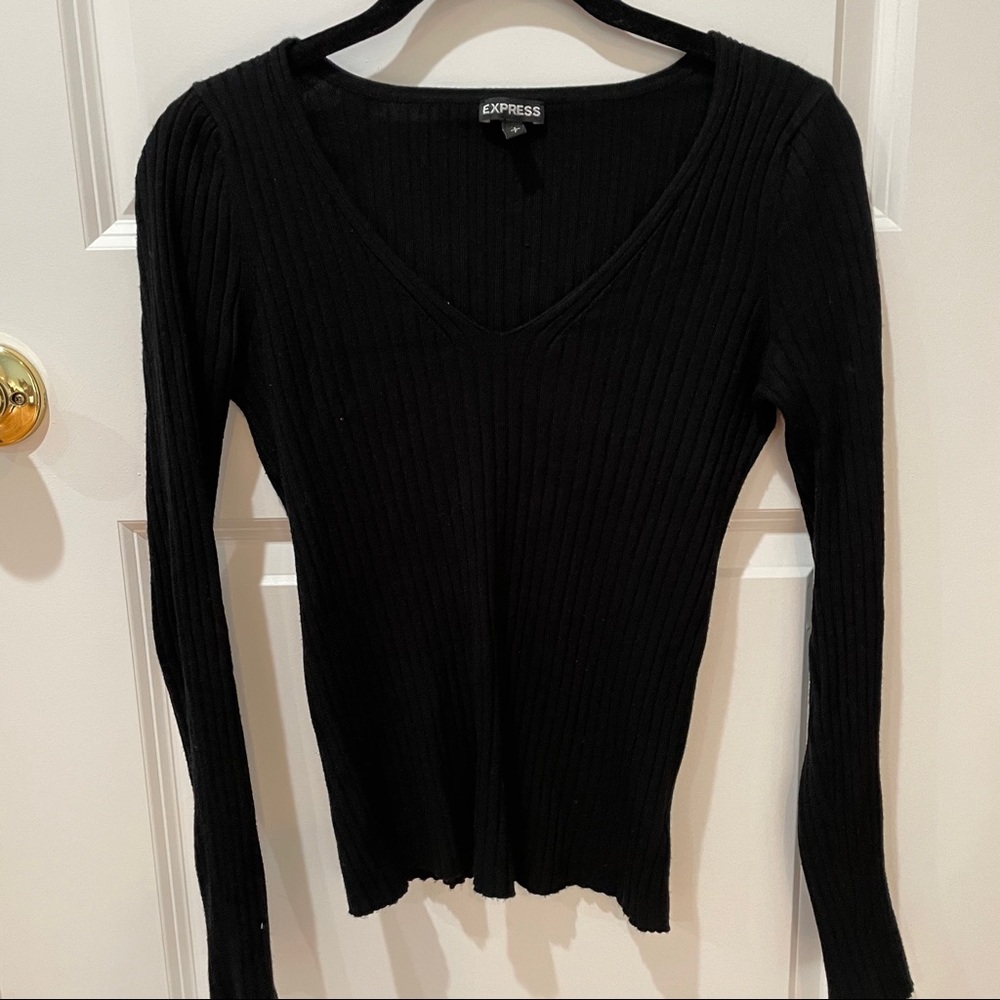 Express Ribbed V-neck Knit Sweater Black